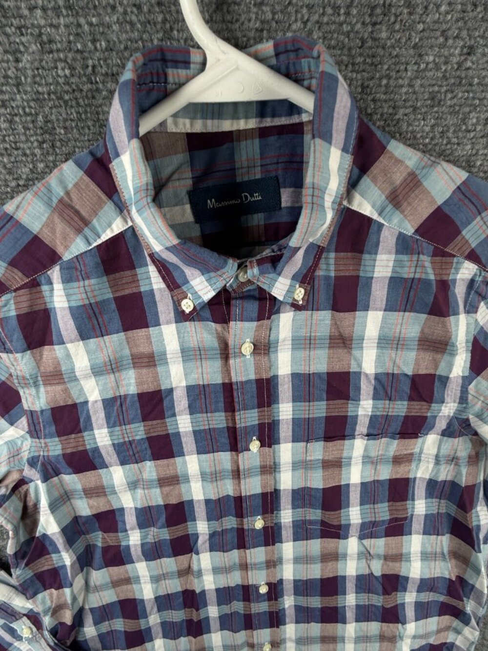 Massimo Dutti Men Long Sleeve Button Up Shirt Cotton Plaid Colorful Purple Small